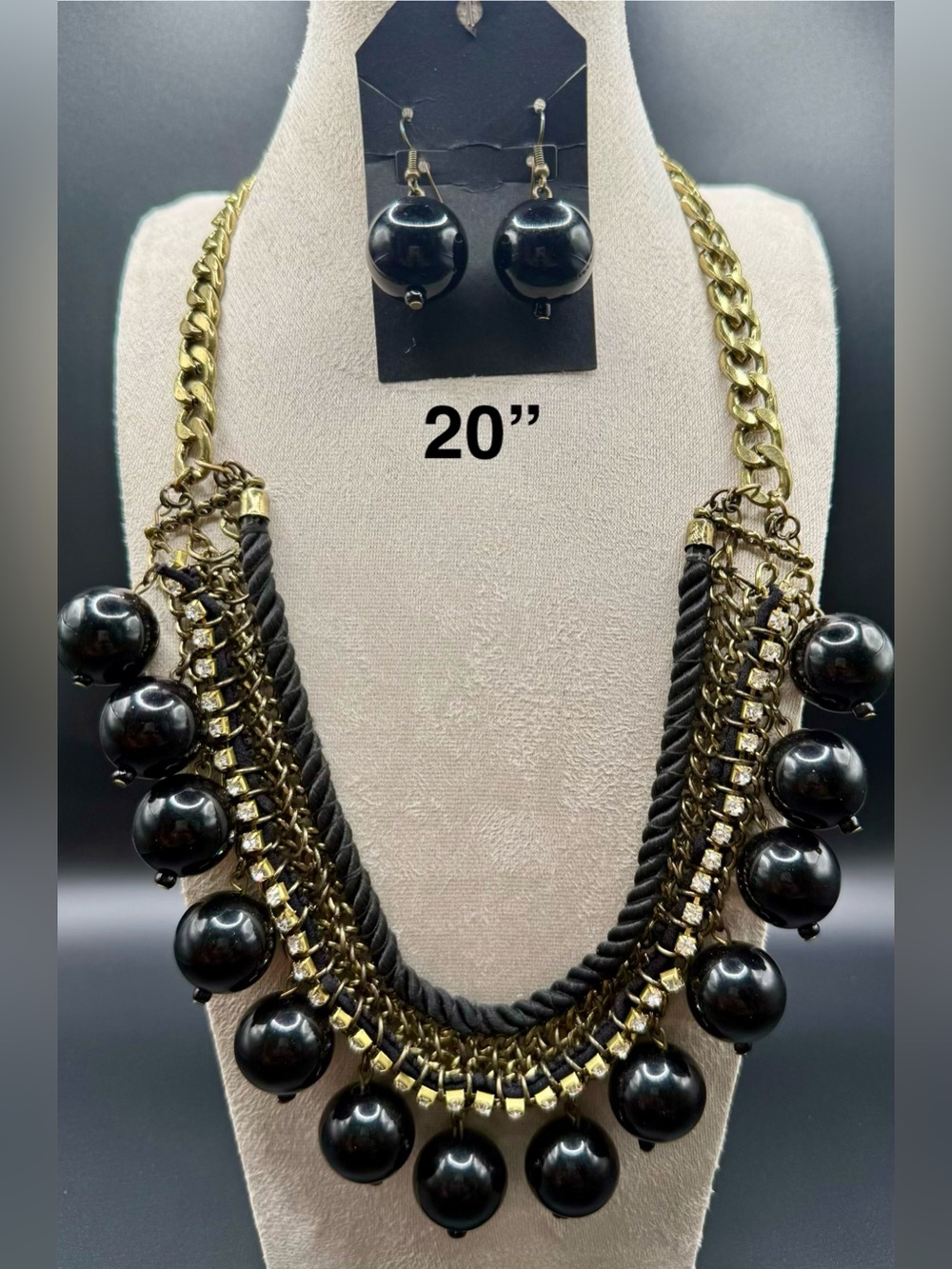 Statement Black and Gold Beaded Necklace Set